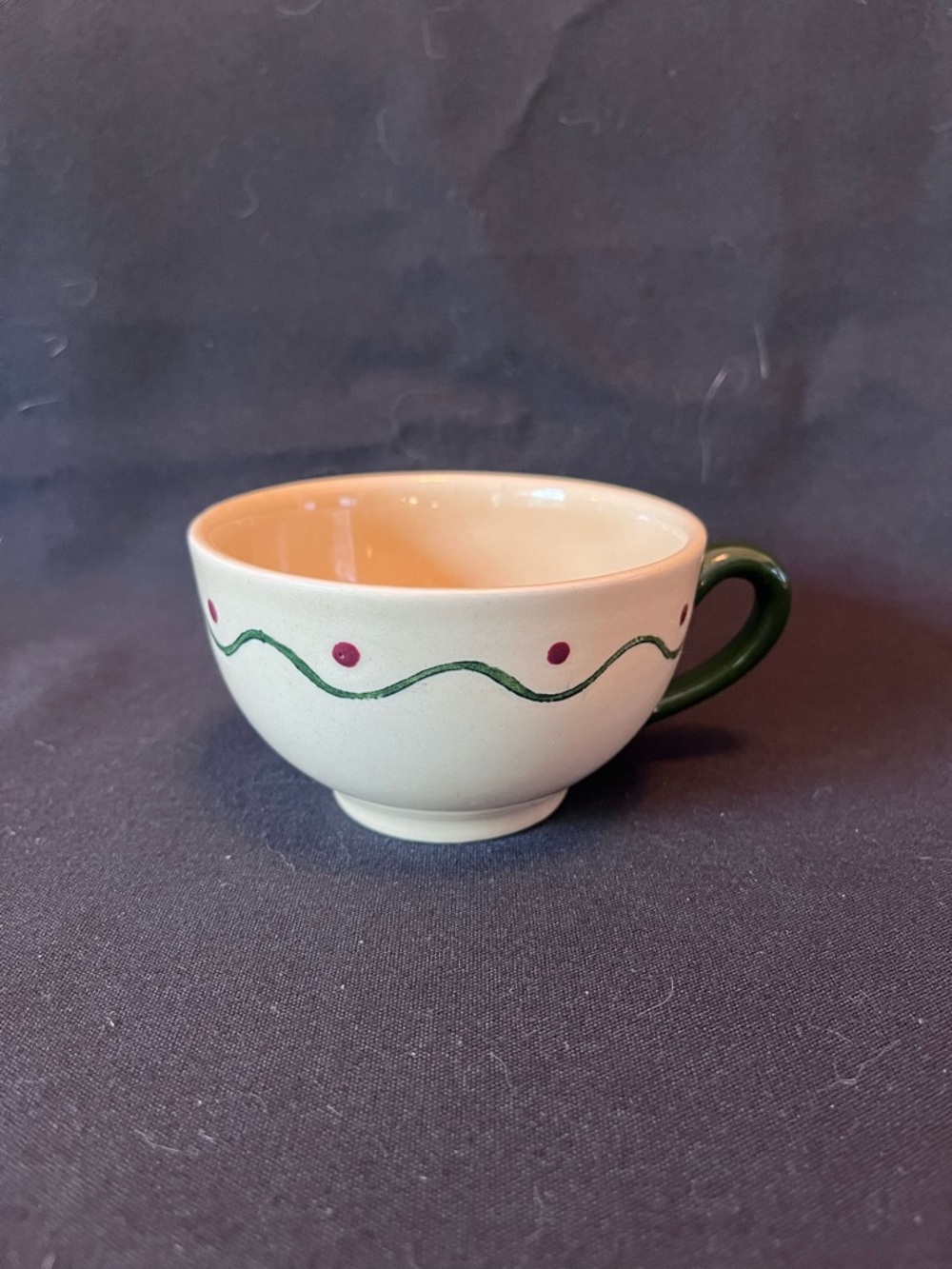 California Poppy Trail Teacup with Green Handle and Red Dot Trim